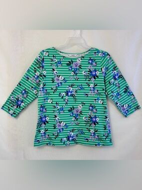 New Denim & Co Printed Perfect Jersey Knit 3/4 Sleeve Top / Medium